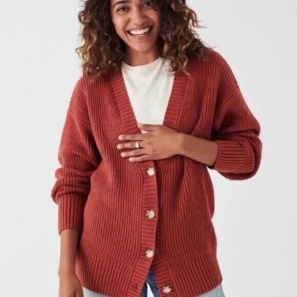 Faherty Cozy Cotton Boyfriend Cardigan Henna Red XS